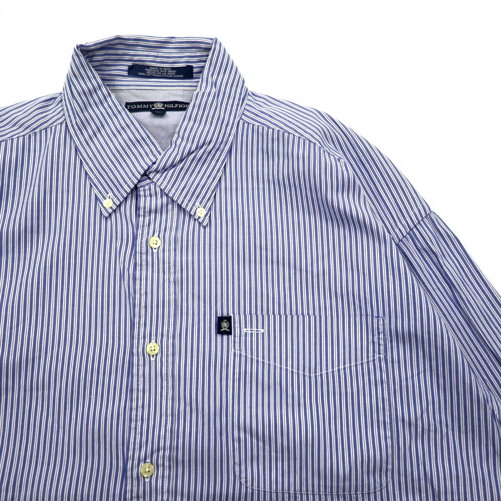 TOMMY HILFIGER 90年代 ビッグサイズ ボタンダウンシャツ L ブルー ストライプ コットン