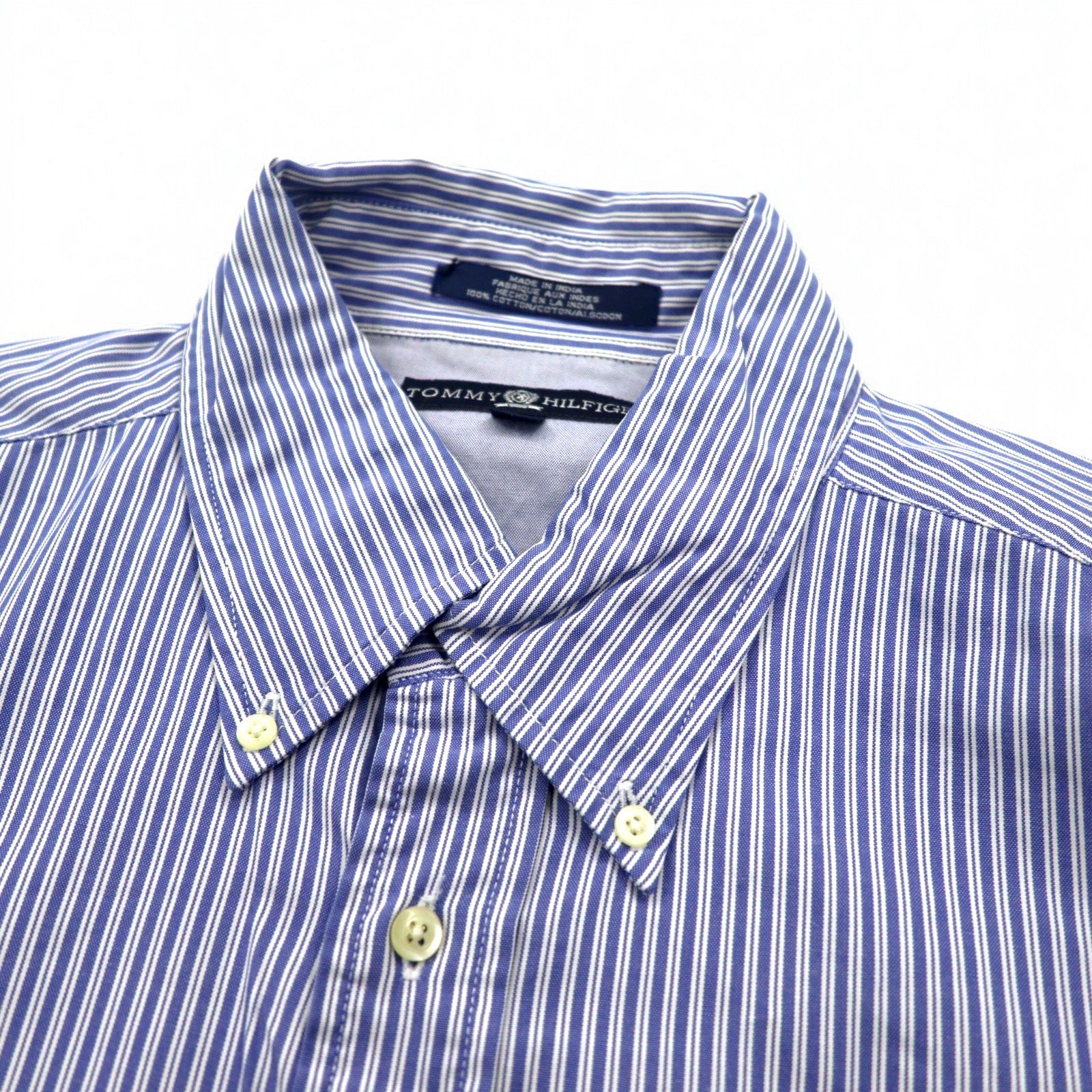 TOMMY HILFIGER 90年代 ビッグサイズ ボタンダウンシャツ L ブルー ストライプ コットン