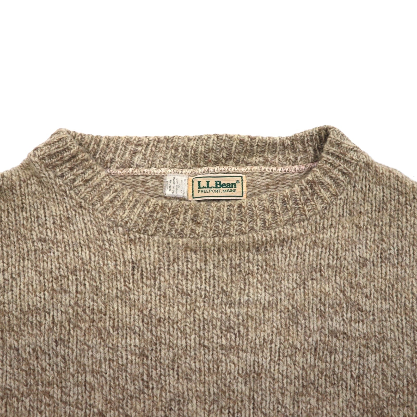L.L.Bean 90年代 USA製 クルーネック ニット セーター L ベージュ ウール リブ編み