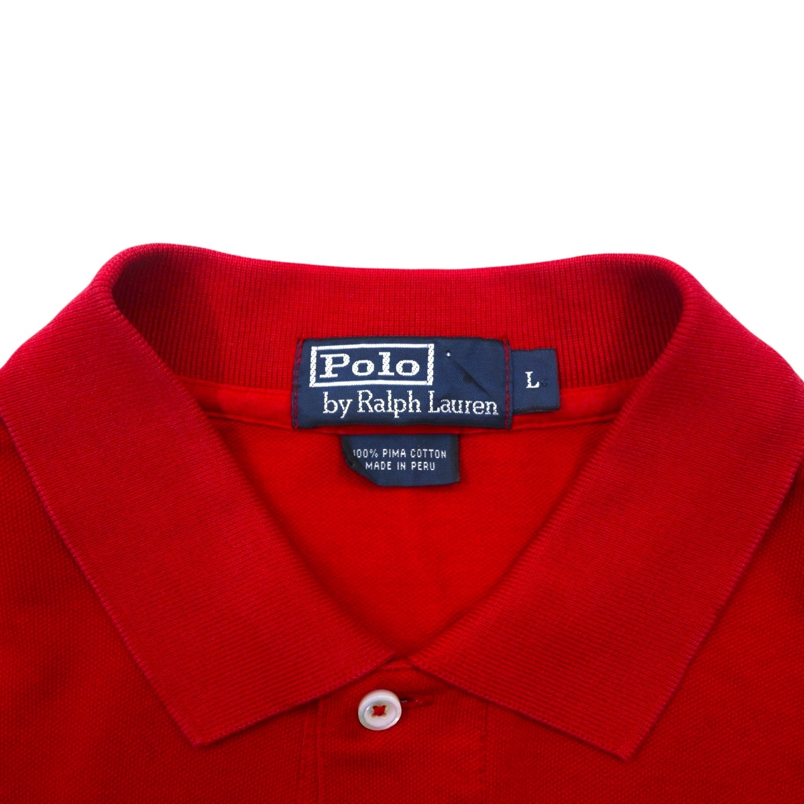Polo by Ralph Lauren anni '90, polo a maniche lunghe, taglia L, rossa, in pima cotton piqué, con piccolo pony ricamato, made in Perù.