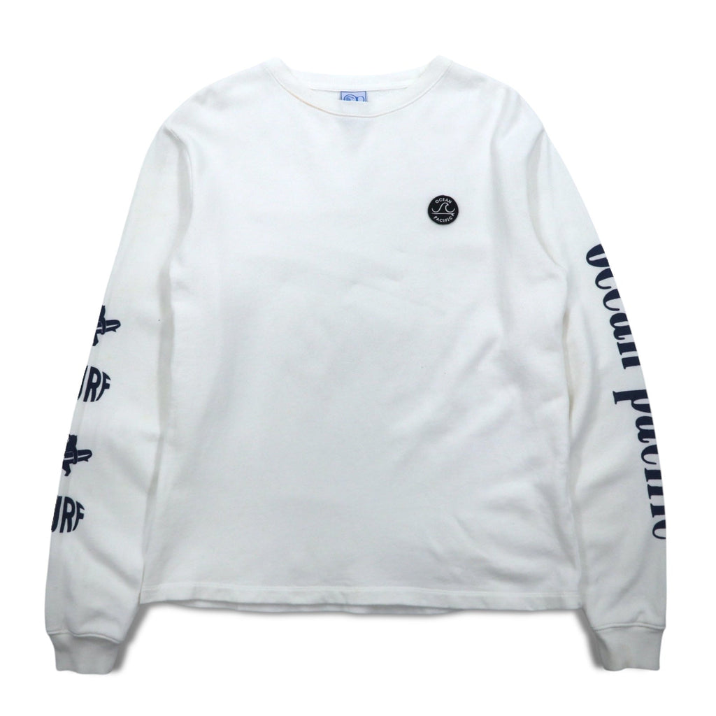 ocean pacific ロングスリーブ Tシャツ M ホワイト コットン 袖プリント
