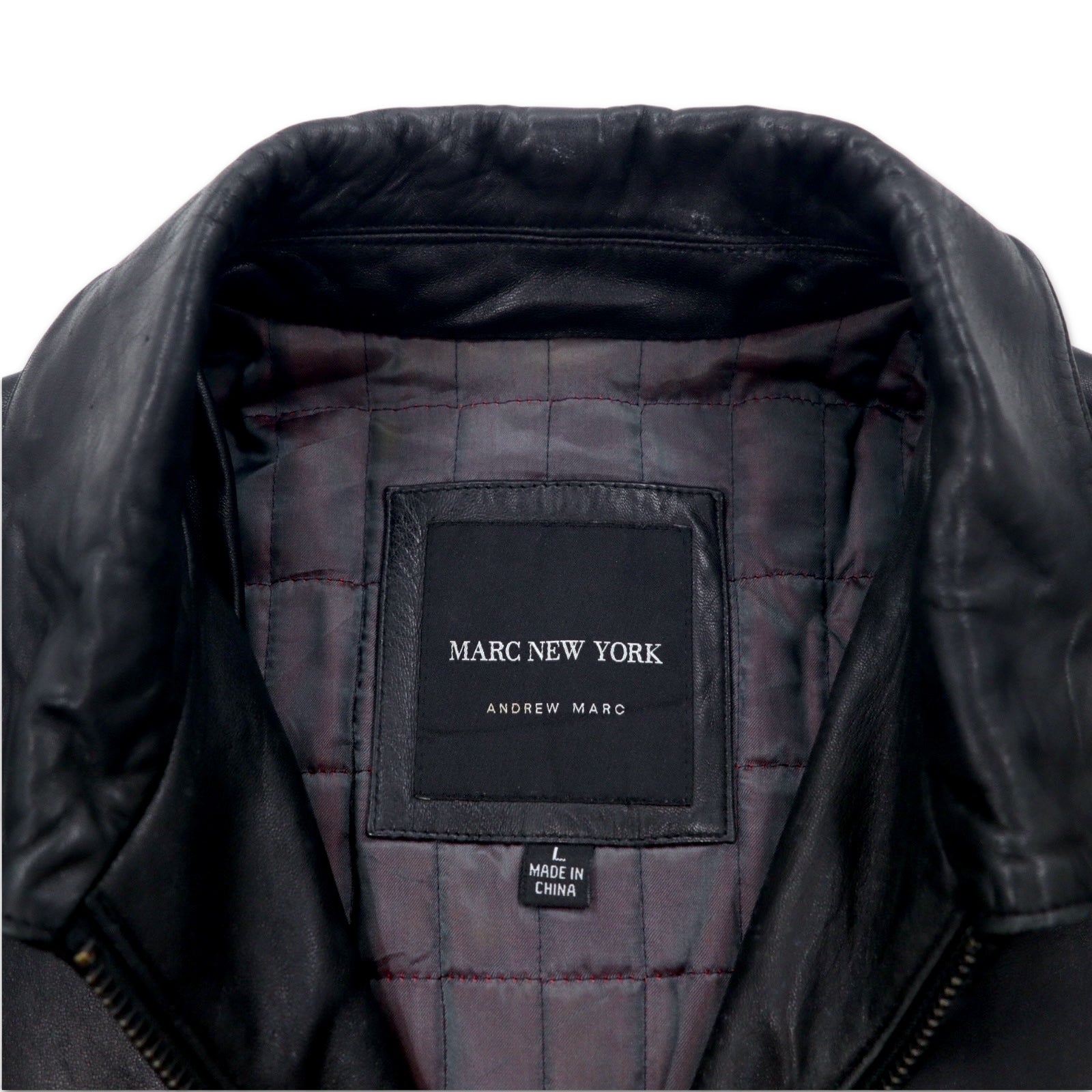 90s Vintage Leather Jacket MARC NEW YORK ANDREW MARC Anni '90 Giacca in pelle con cerniera Car Coat L Nera Fodera trapuntata