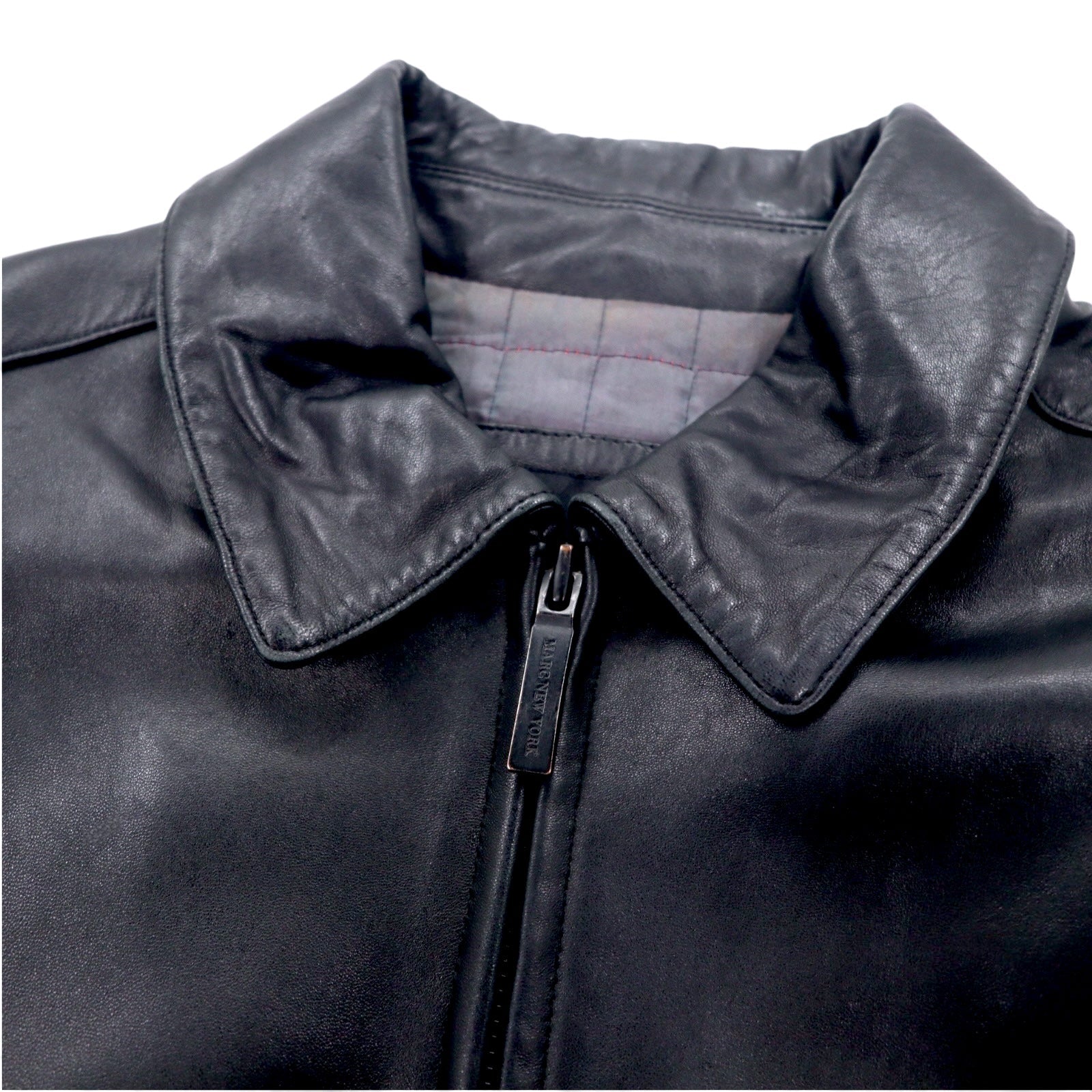 90s Vintage Leather Jacket MARC NEW YORK ANDREW MARC Anni '90 Giacca in pelle con cerniera Car Coat L Nera Fodera trapuntata