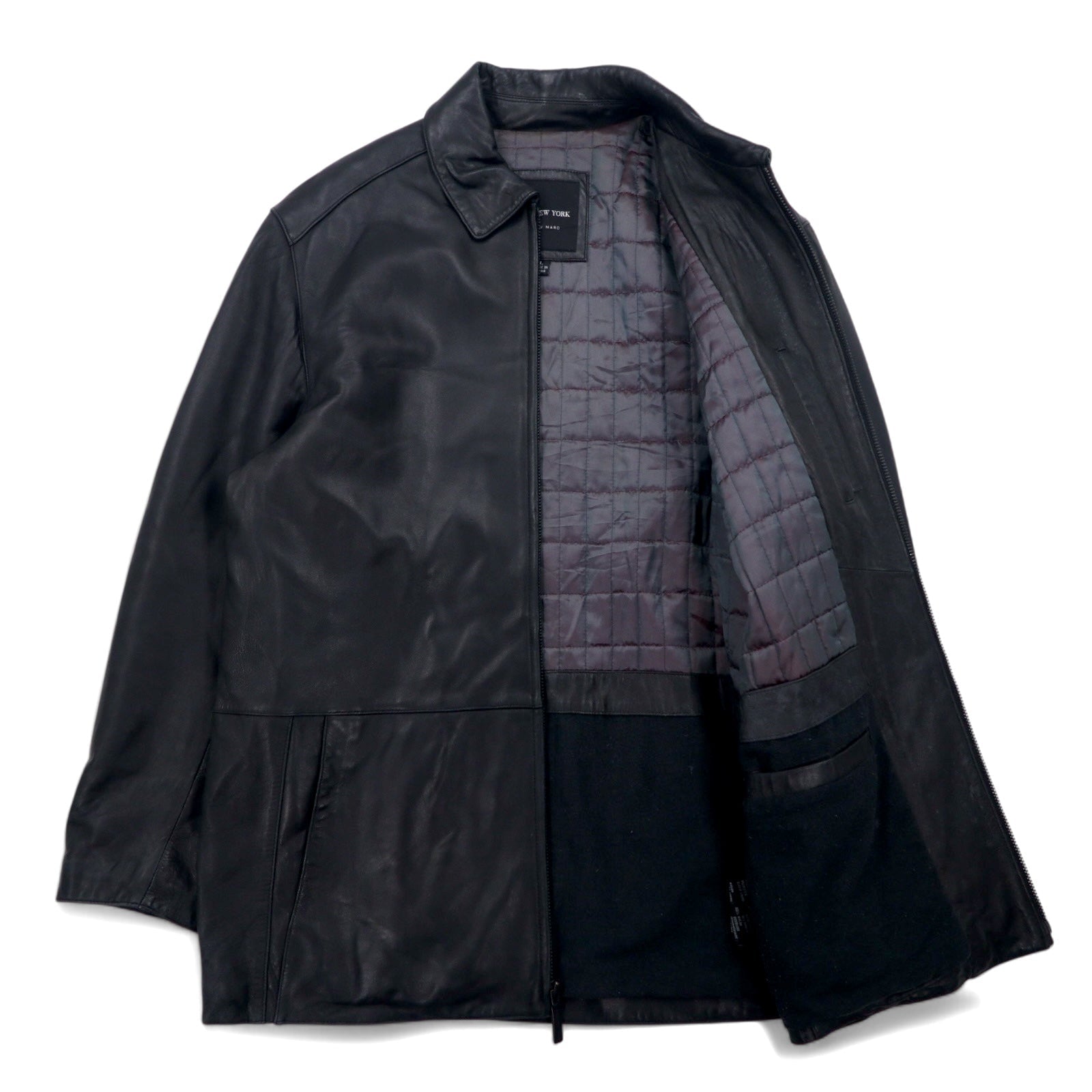 90s Vintage Leather Jacket MARC NEW YORK ANDREW MARC Anni '90 Giacca in pelle con cerniera Car Coat L Nera Fodera trapuntata
