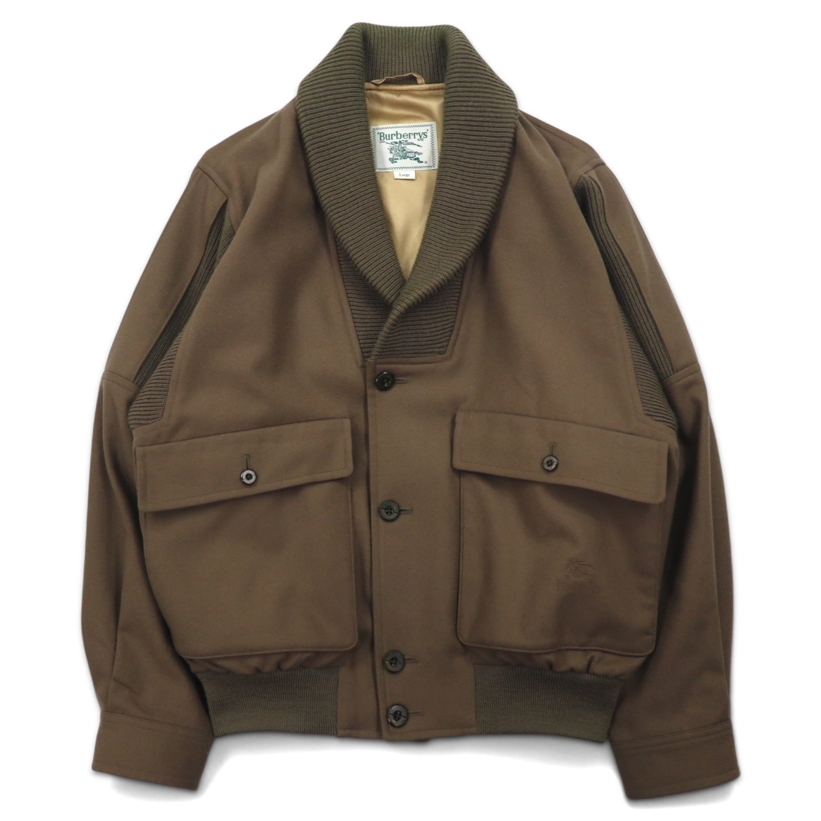 Burberrys Giacca militare A-1 collo a scialle bomber L marrone con inserti a coste in lana maglia ricamo logo