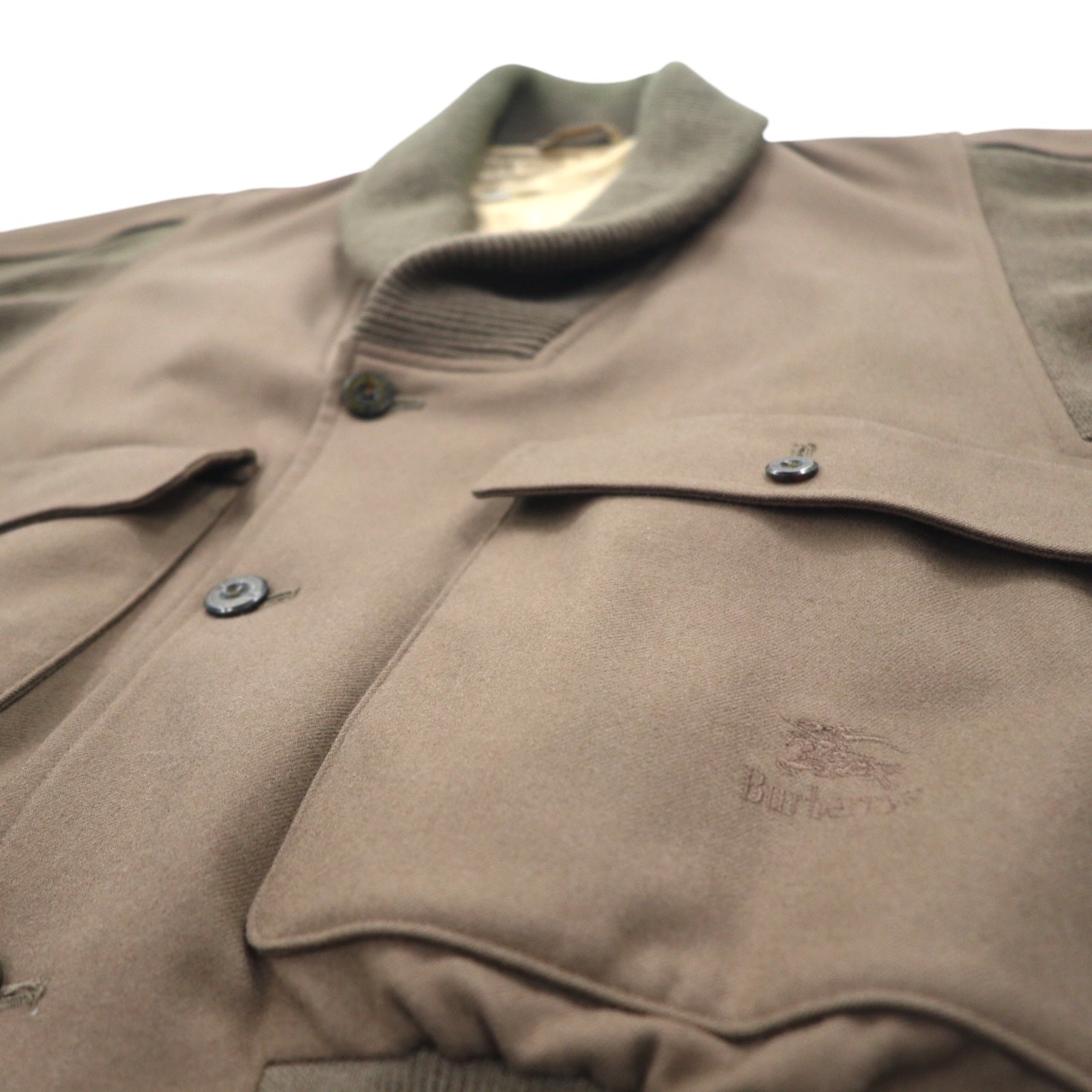 Burberrys Giacca militare A-1 collo a scialle bomber L marrone con inserti a coste in lana maglia ricamo logo