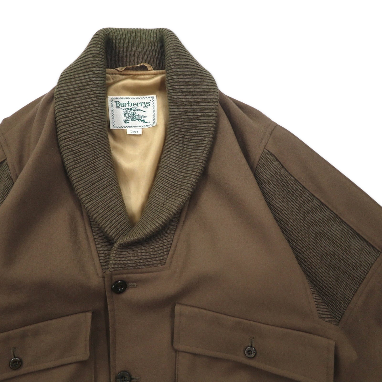 Burberrys Giacca militare A-1 collo a scialle bomber L marrone con inserti a coste in lana maglia ricamo logo