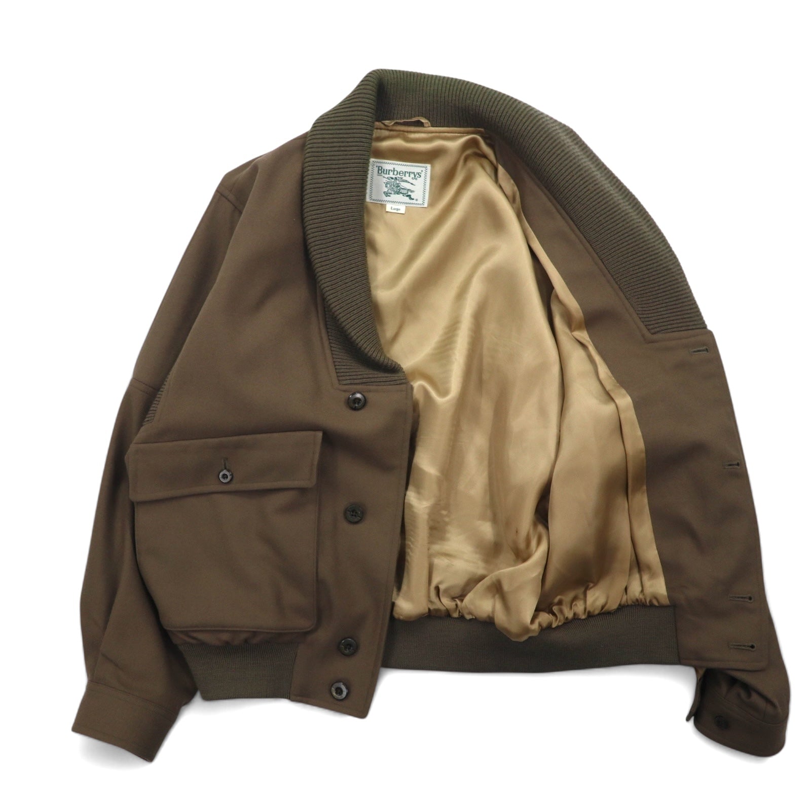 Burberrys Giacca militare A-1 collo a scialle bomber L marrone con inserti a coste in lana maglia ricamo logo
