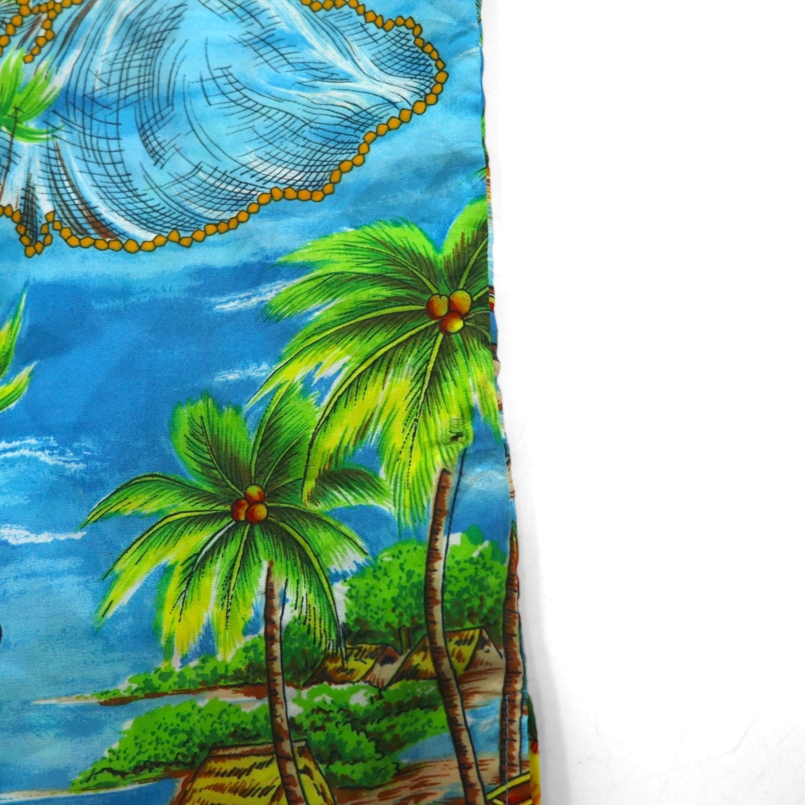 Pennys HAWAII anni '70 pullover Aloha shirt L blu poliestere rinforzo colletto fantasia spiaggia
