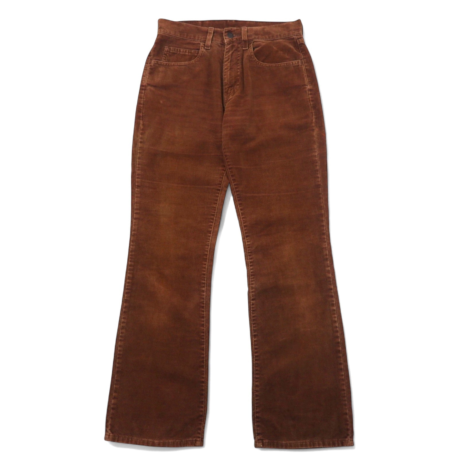 Levi's Made in Italy anni '90, pantaloni bootcut svasati in velluto, taglia 29, marroni, in cotone, etichetta bianca, small "e", chiusura con cerniera, bottone interno I13 525-6328