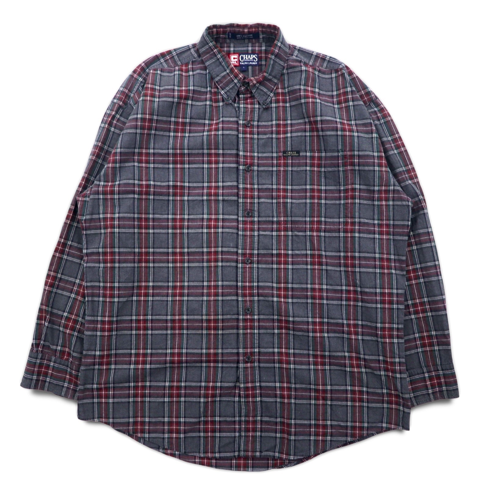 CHAPS RALPH LAUREN anni '90 camicia button-down L grigio a quadri cotone oversize