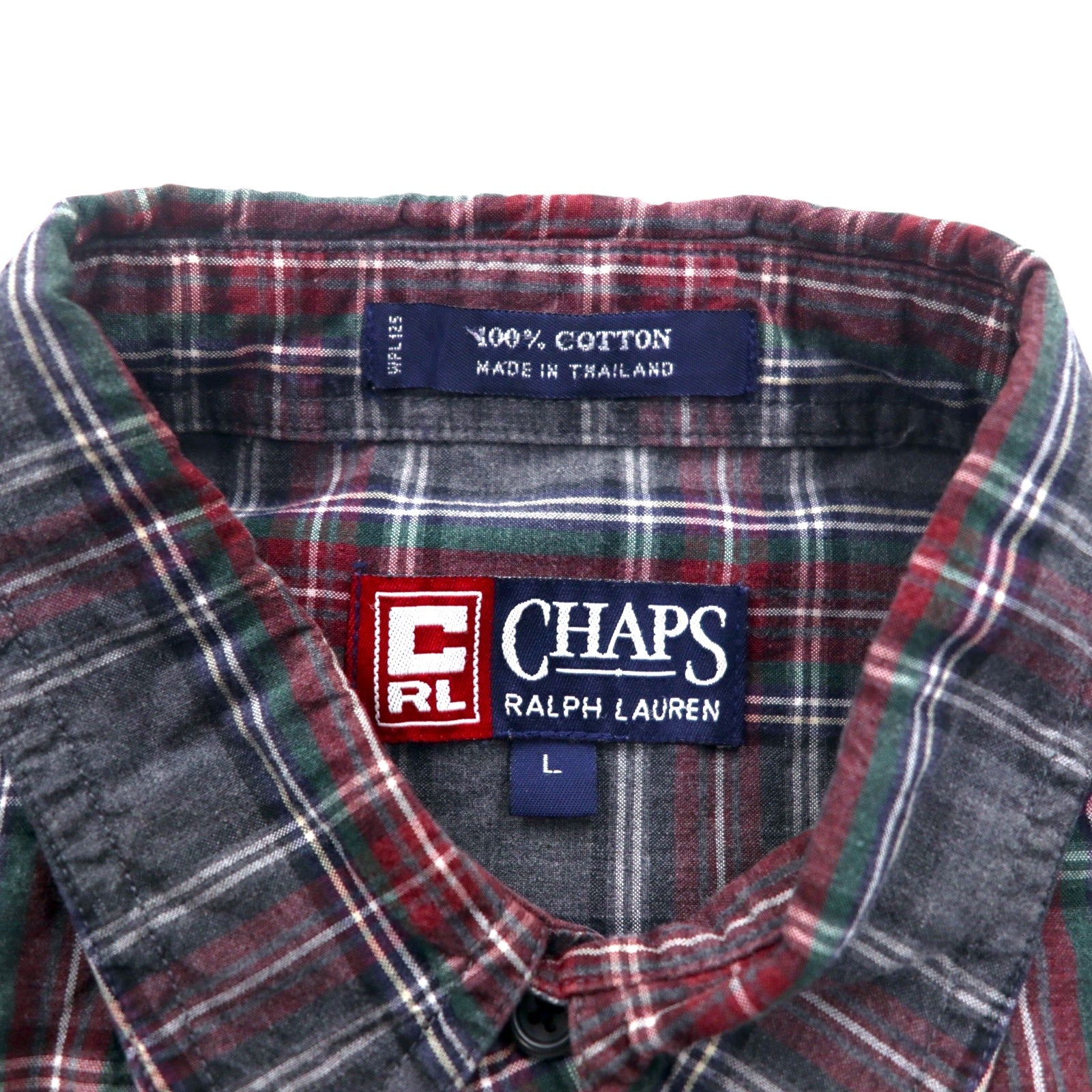 CHAPS RALPH LAUREN anni '90 camicia button-down L grigio a quadri cotone oversize
