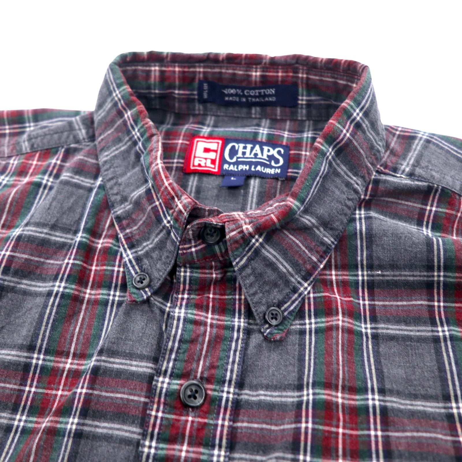 CHAPS RALPH LAUREN anni '90 camicia button-down L grigio a quadri cotone oversize
