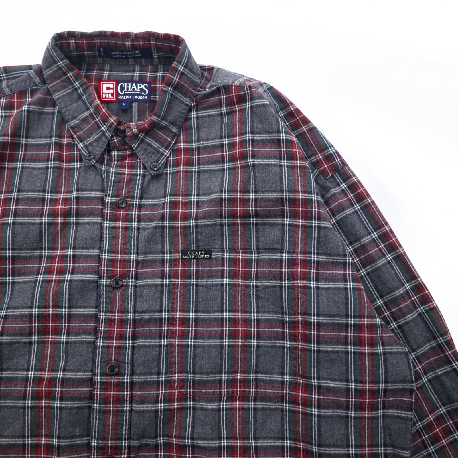 CHAPS RALPH LAUREN anni '90 camicia button-down L grigio a quadri cotone oversize