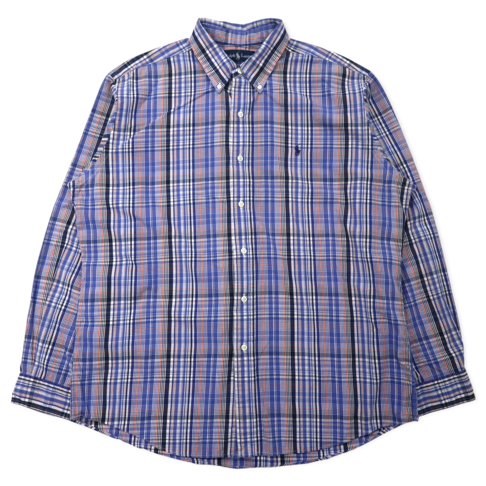 Ralph Lauren Camicia Button-Down XL Blu A Quadri TWO-PLY COTTON Ricamo Piccolo Pony