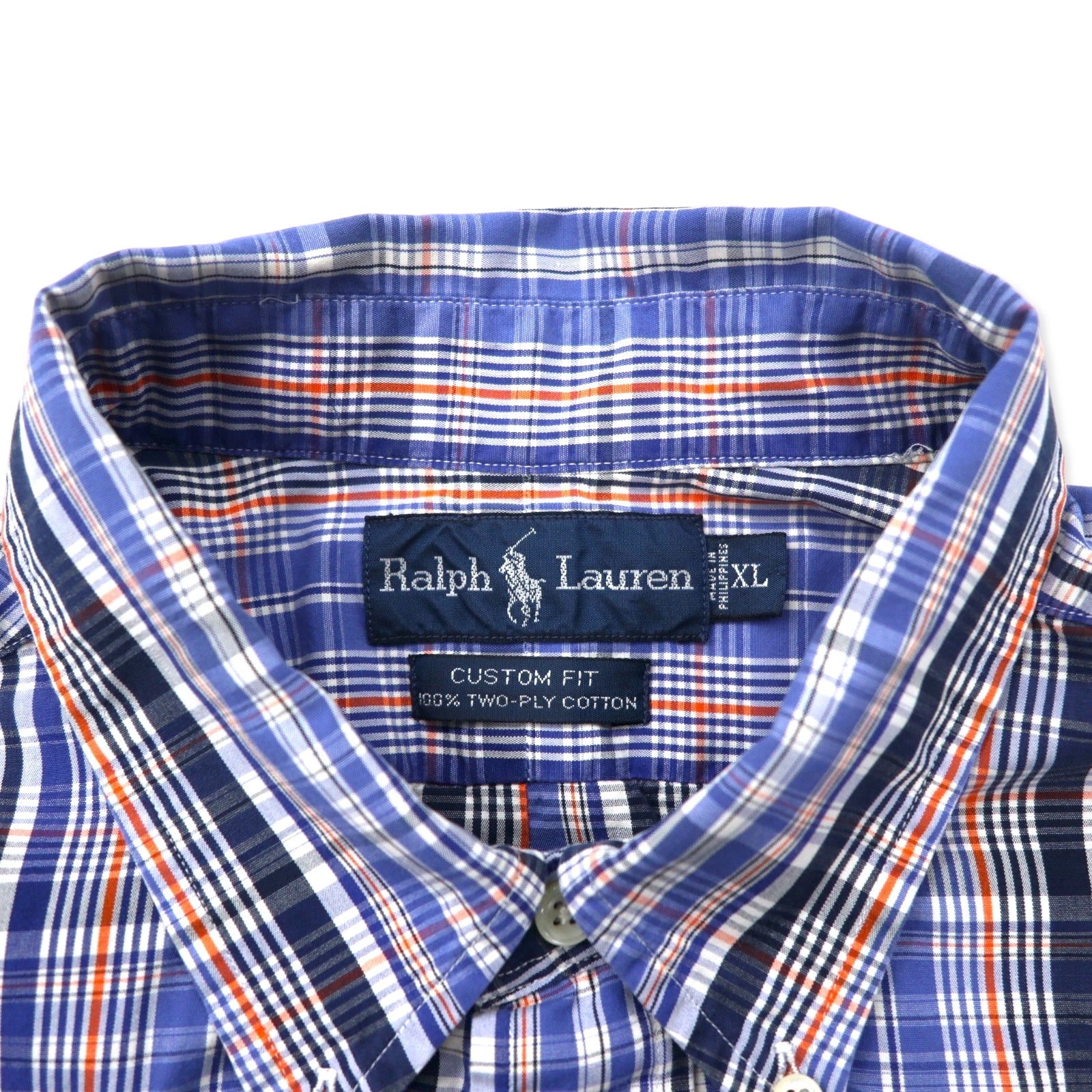 Ralph Lauren Camicia Button-Down XL Blu A Quadri TWO-PLY COTTON Ricamo Piccolo Pony