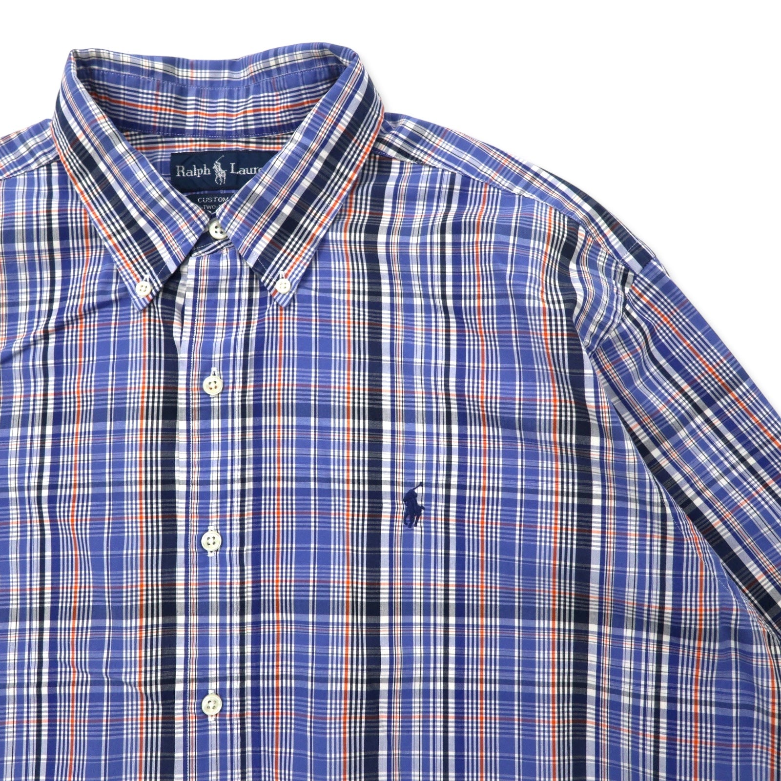 Ralph Lauren Camicia Button-Down XL Blu A Quadri TWO-PLY COTTON Ricamo Piccolo Pony