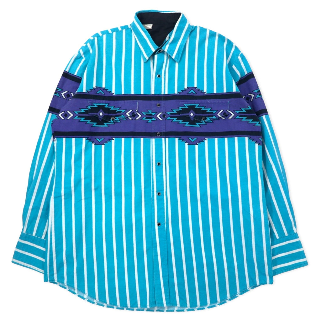Camicia western vintage made in USA, taglia L, blu a righe, motivo Chimayo, cotone, taglia grande.