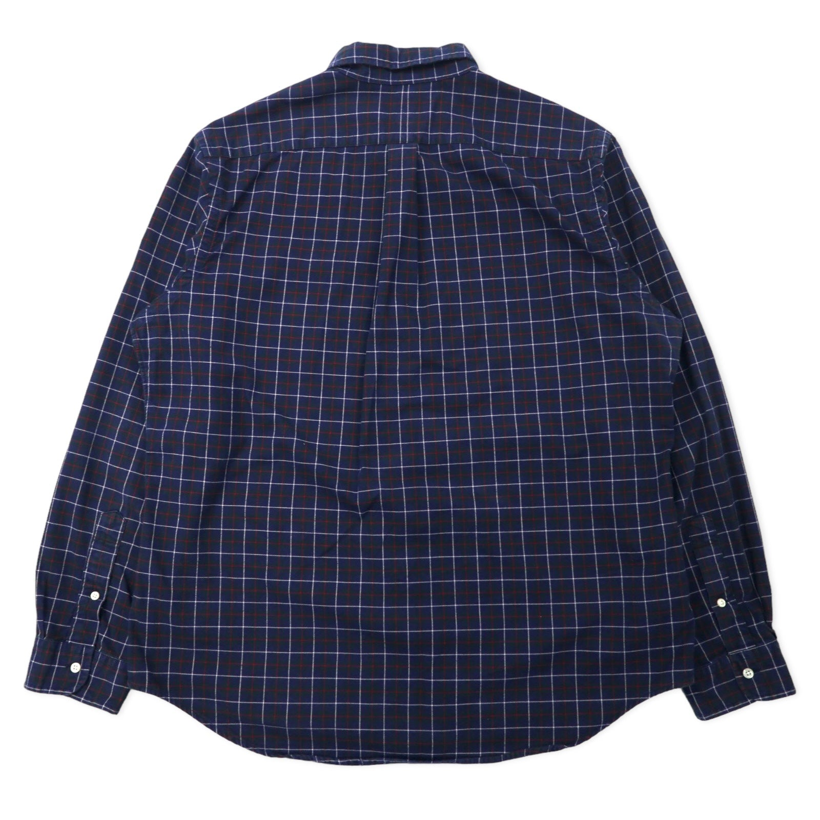 RALPH LAUREN Camicia button-down XL, blu navy, a quadri, in cotone, con ricamo piccolo pony