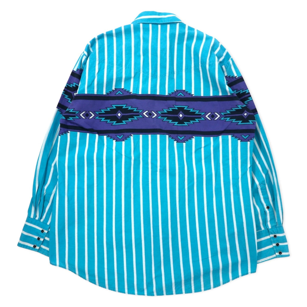Camicia western vintage made in USA, taglia L, blu a righe, motivo Chimayo, cotone, taglia grande.
