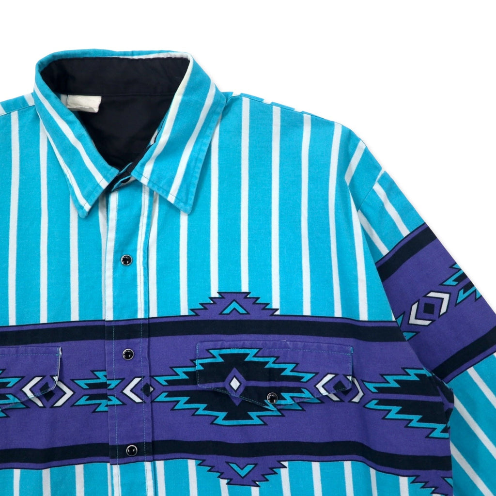 Camicia western vintage made in USA, taglia L, blu a righe, motivo Chimayo, cotone, taglia grande.