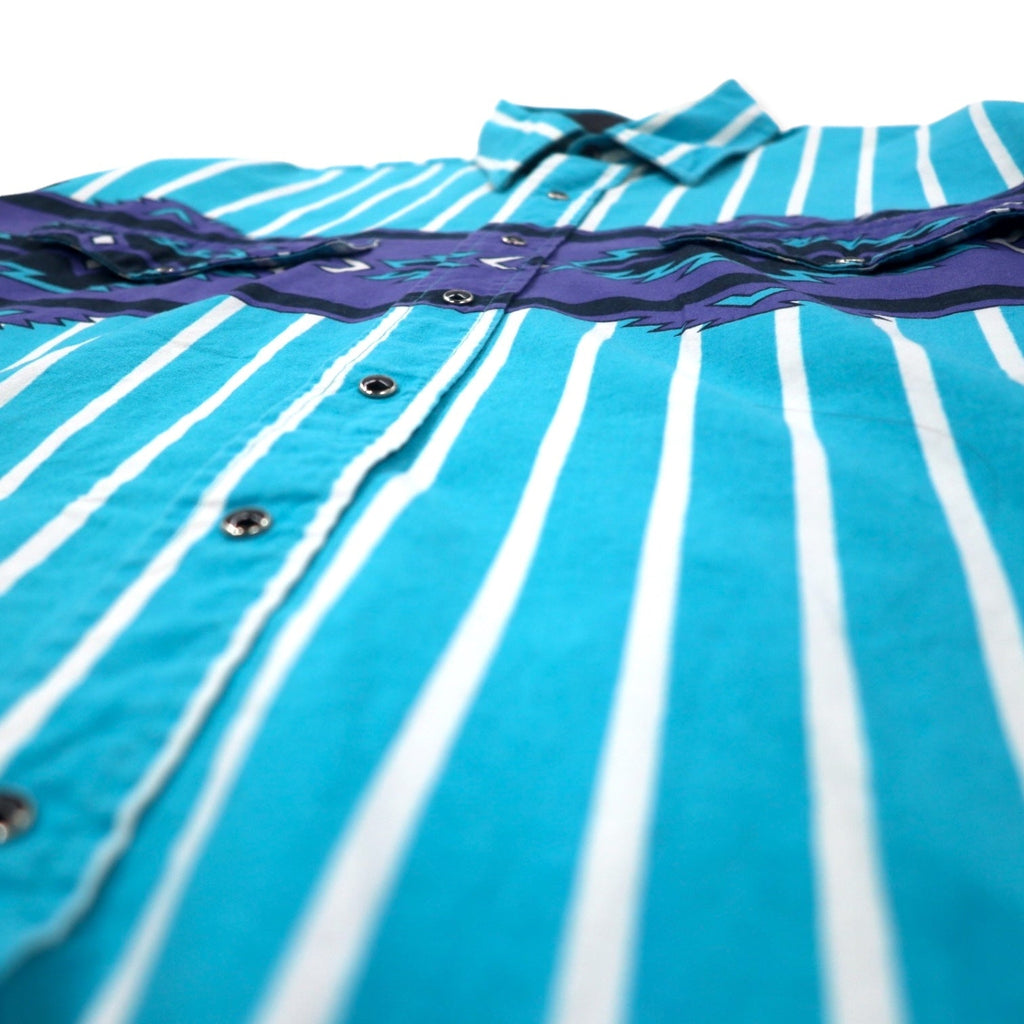 Camicia western vintage made in USA, taglia L, blu a righe, motivo Chimayo, cotone, taglia grande.