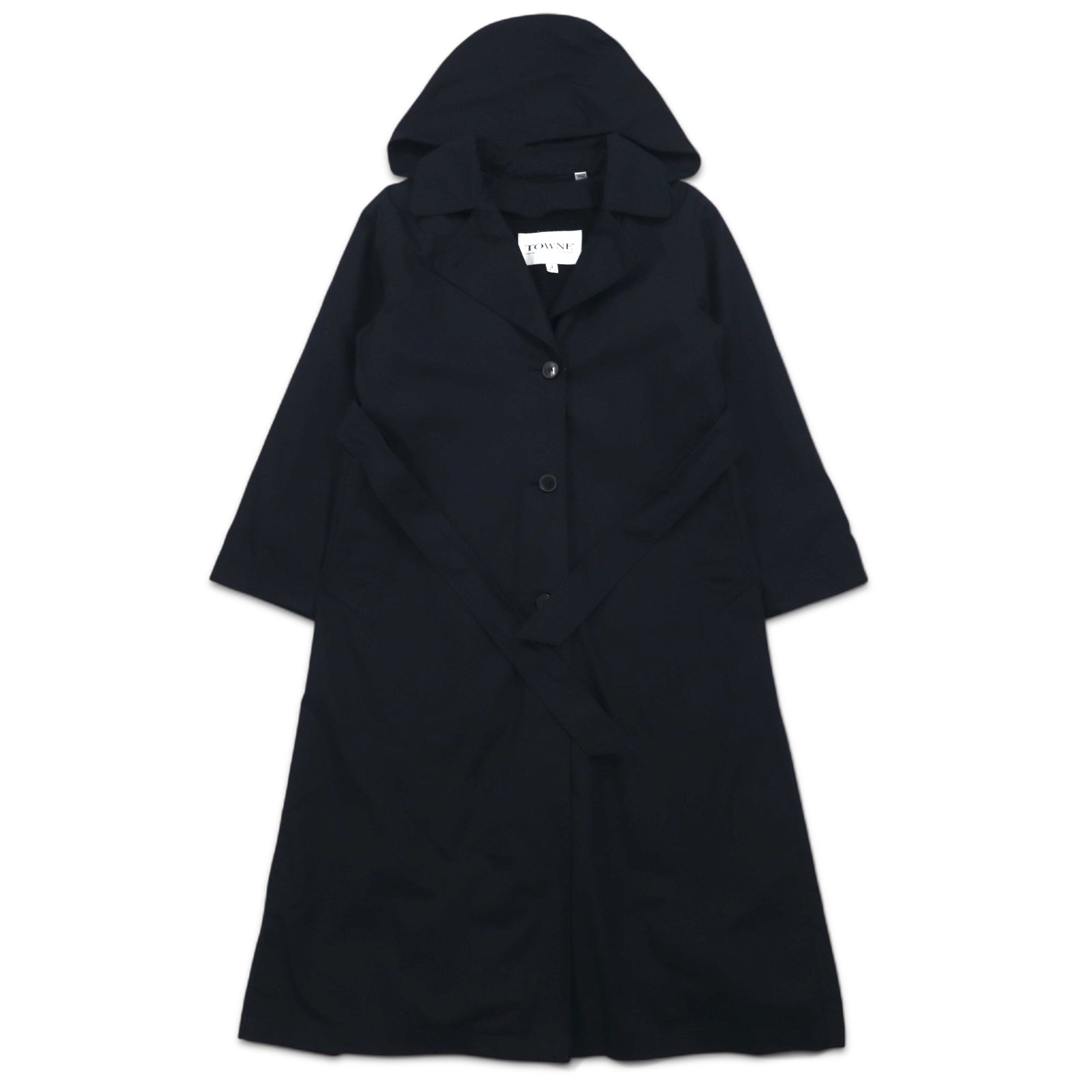 TOWNE BY LONDON FOG anni '90 trench coat con cappuccio removibile taglia M, nero, poliestere, cotone, fodera rimovibile