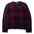 Polo by Ralph Lauren Vネック ニット セーター XL ネイビー チェック ラムウール
