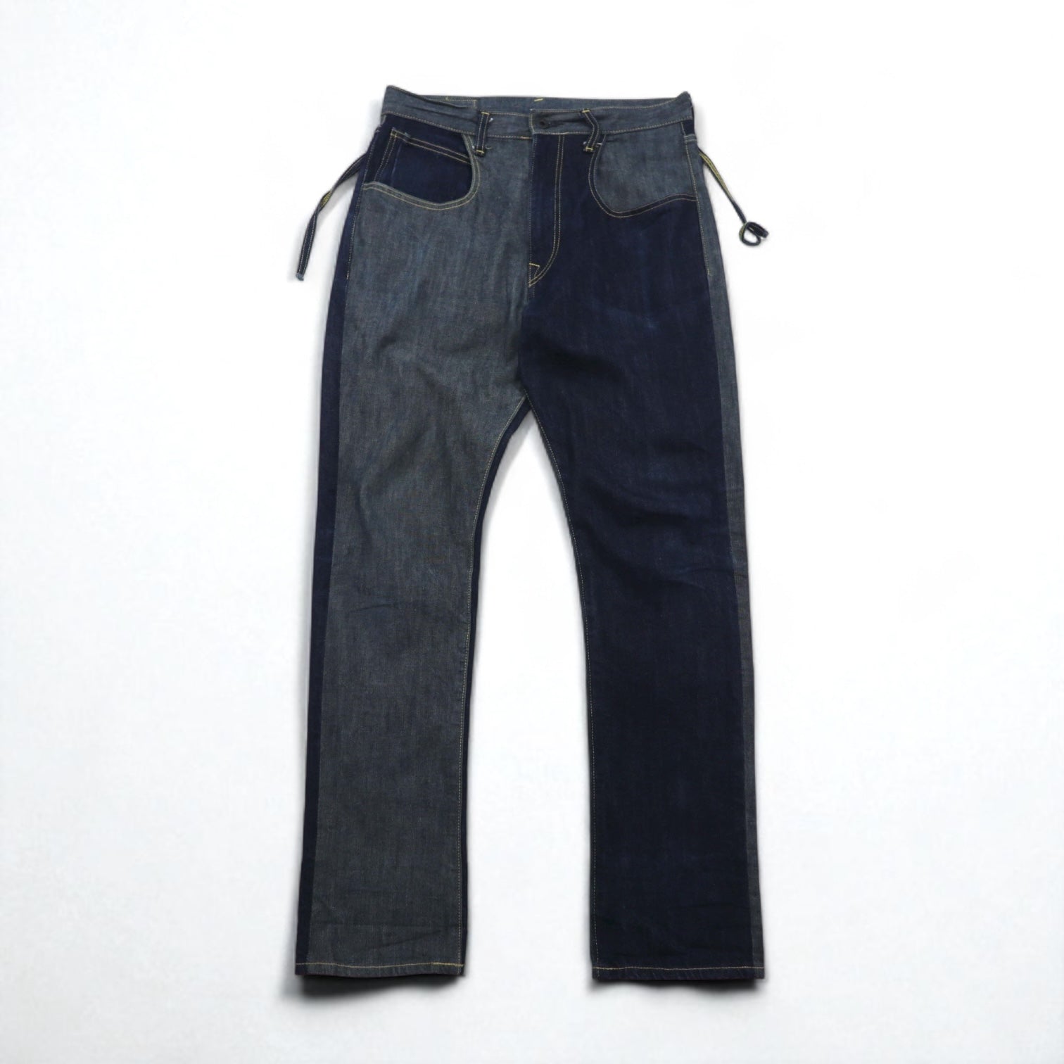 KAPITAL Mottainai Jeans in Denim Mottainai, taglia M, bicolore, etichetta contenitore di latte EK-682
