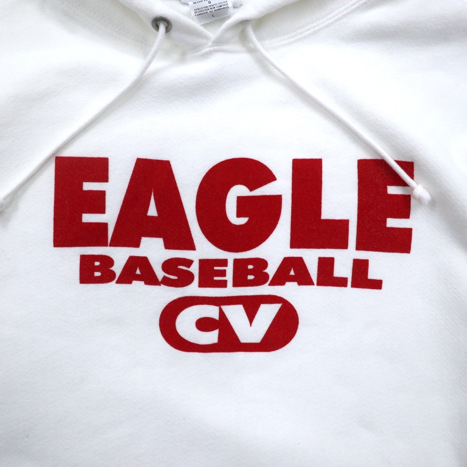 Champion Reverse Weave Felpa con Cappuccio Pullover 2XL Bianca Cotone Felpata Internamente Aquila Baseball Etichetta Blu Replica Made in Honduras