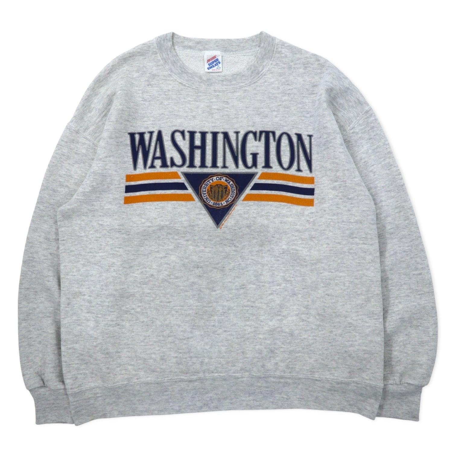 JERZEES USA 90s felpa stampata college XL grigia cotone WASHINGTON