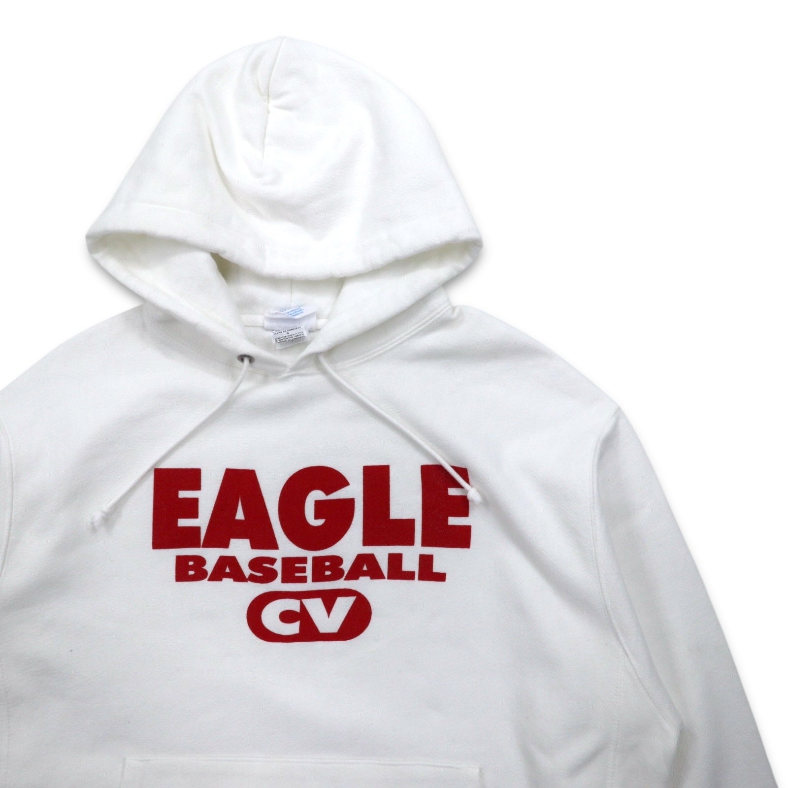 Champion Reverse Weave Felpa con Cappuccio Pullover 2XL Bianca Cotone Felpata Internamente Aquila Baseball Etichetta Blu Replica Made in Honduras