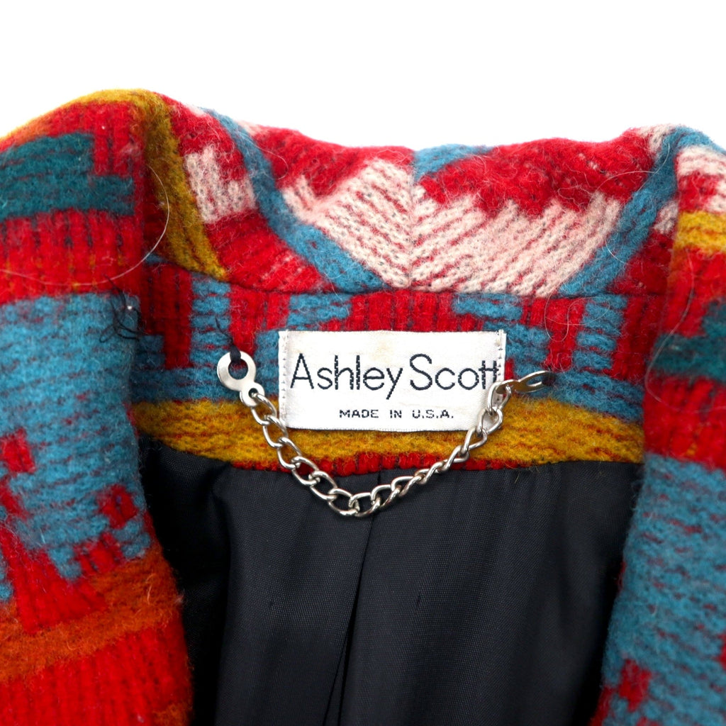 USA, anni '80, Ashley Scott, motivo Chimayo, scialle, giacca in lana, taglia XL, rosso, nativo americano, bottoni con concho