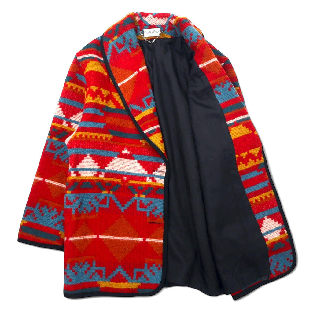 USA, anni '80, Ashley Scott, motivo Chimayo, scialle, giacca in lana, taglia XL, rosso, nativo americano, bottoni con concho