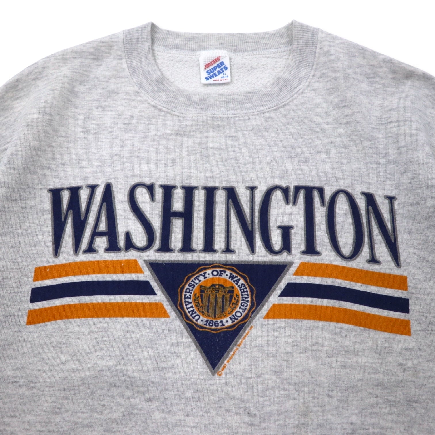 JERZEES USA 90s felpa stampata college XL grigia cotone WASHINGTON