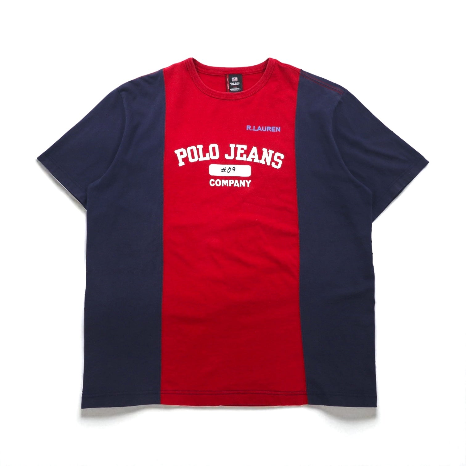 POLO JEANS COMPANY RALPH LAUREN anni '90 t-shirt bicolore L rosso blu navy cotone