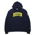 Champion Reverse Weave Felpa con cappuccio pullover 3XL blu navy cotone interno felpato HOUSTON logo ad arco etichetta blu singola riedizione Prodotto in Honduras