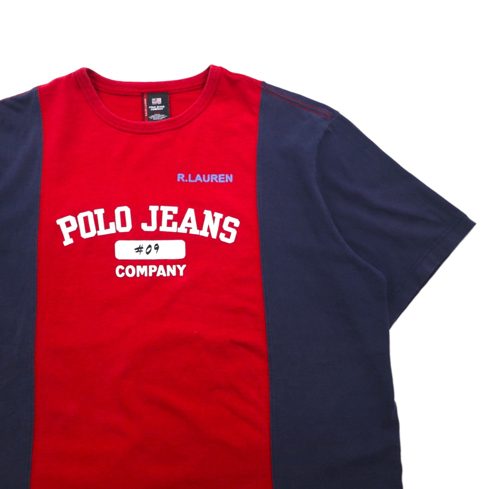 POLO JEANS COMPANY RALPH LAUREN anni '90 t-shirt bicolore L rosso blu navy cotone
