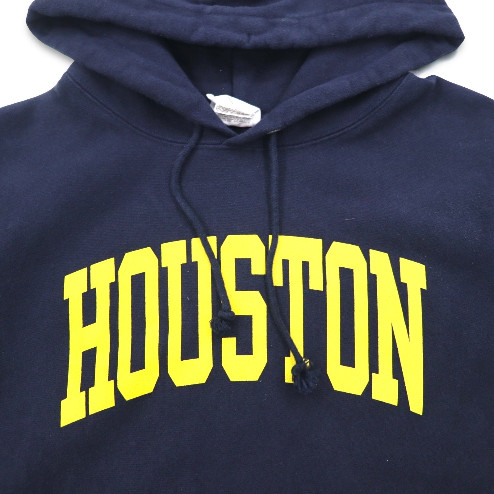 Champion Reverse Weave Felpa con cappuccio pullover 3XL blu navy cotone interno felpato HOUSTON logo ad arco etichetta blu singola riedizione Prodotto in Honduras