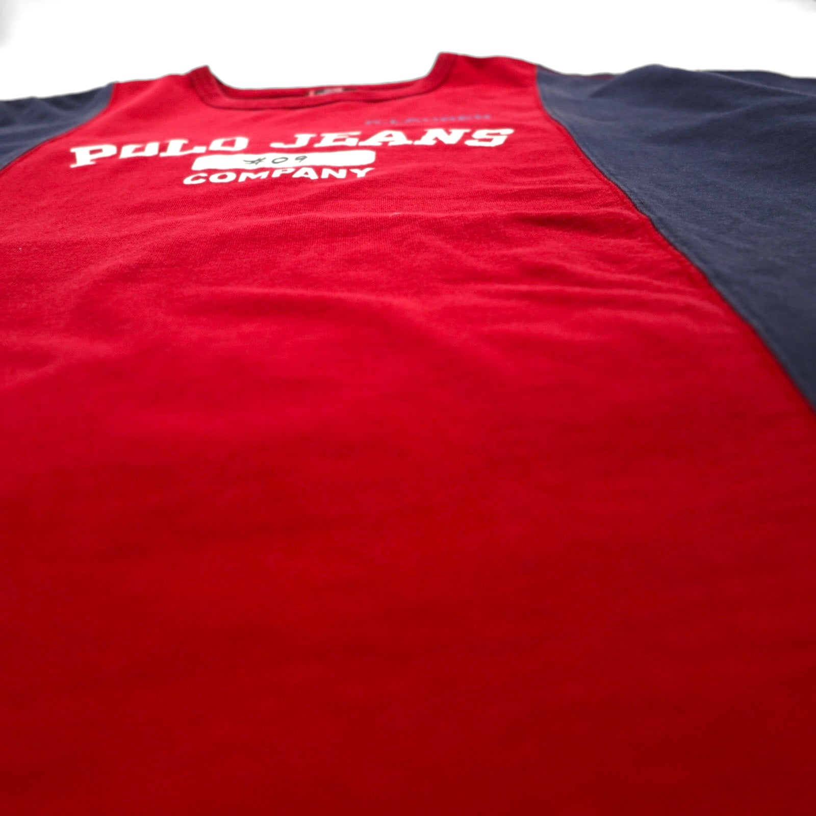 POLO JEANS COMPANY RALPH LAUREN anni '90 t-shirt bicolore L rosso blu navy cotone