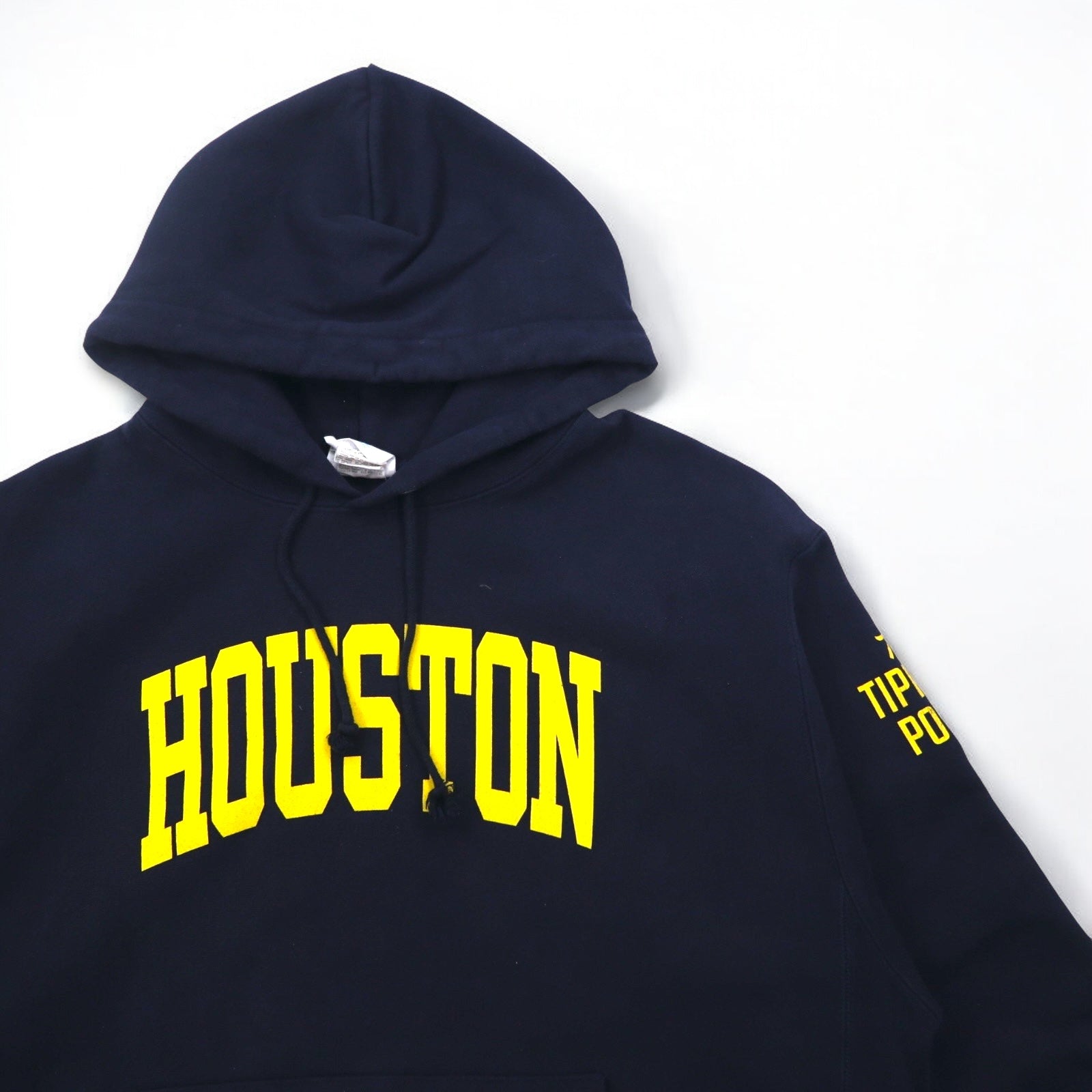 Champion Reverse Weave Felpa con cappuccio pullover 3XL blu navy cotone interno felpato HOUSTON logo ad arco etichetta blu singola riedizione Prodotto in Honduras