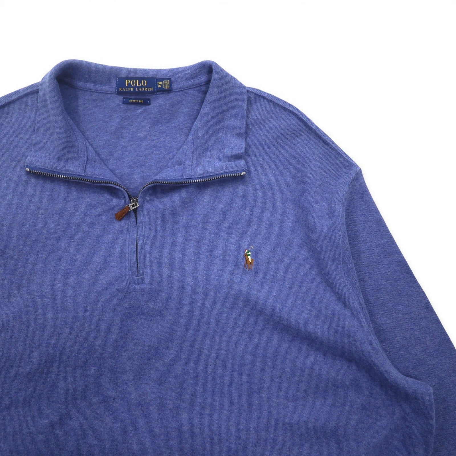 POLO RALPH LAUREN felpa con mezza zip 2XL blu ESTATE RIB ricamo pony piccolo