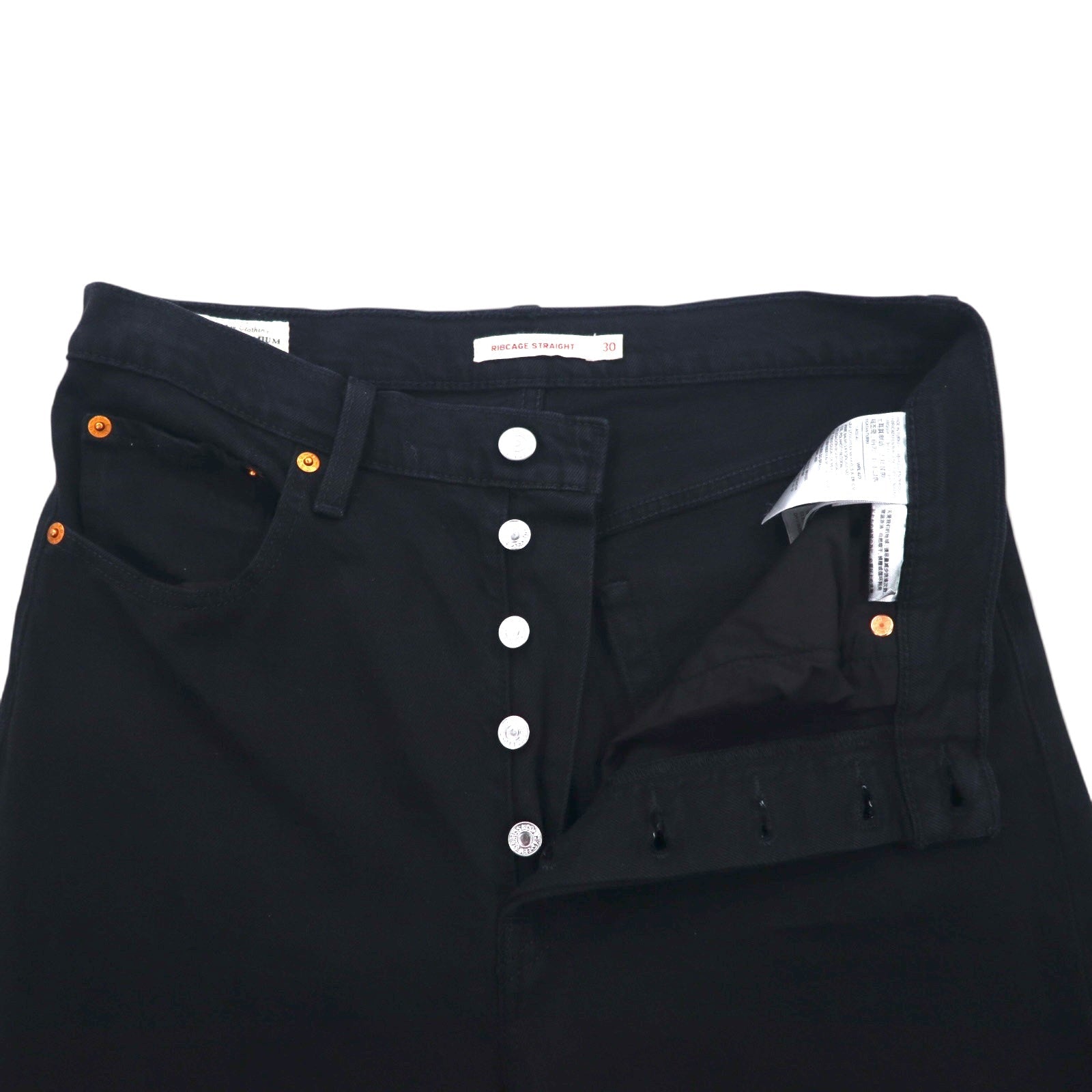 LEVI'S PREMIUM Made in Turchia Jeans in denim a vita alta alla caviglia 30 Nero Cotone Big E RIBCAGE STRAIGHT ANKLE BLACK HEART 72693-0012