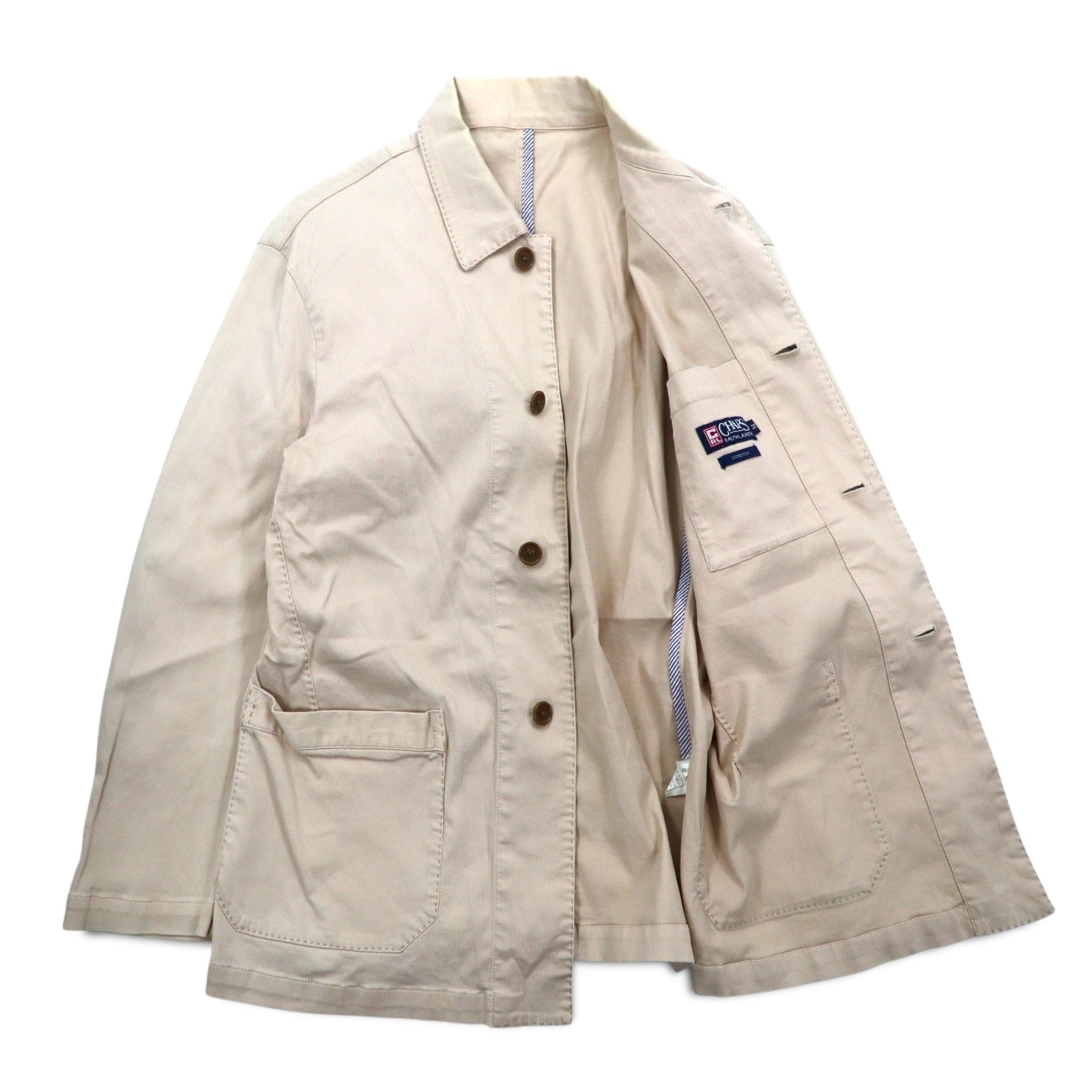 CHAPS RALPH LAUREN anni '90 Salopette in twill di cotone M Beige Elasticizzato