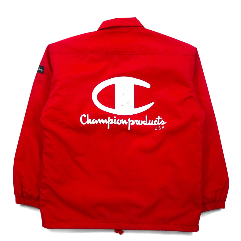 Giacca coach Champion anni '90, taglia M, rossa, in nylon, con stampa logo sul retro