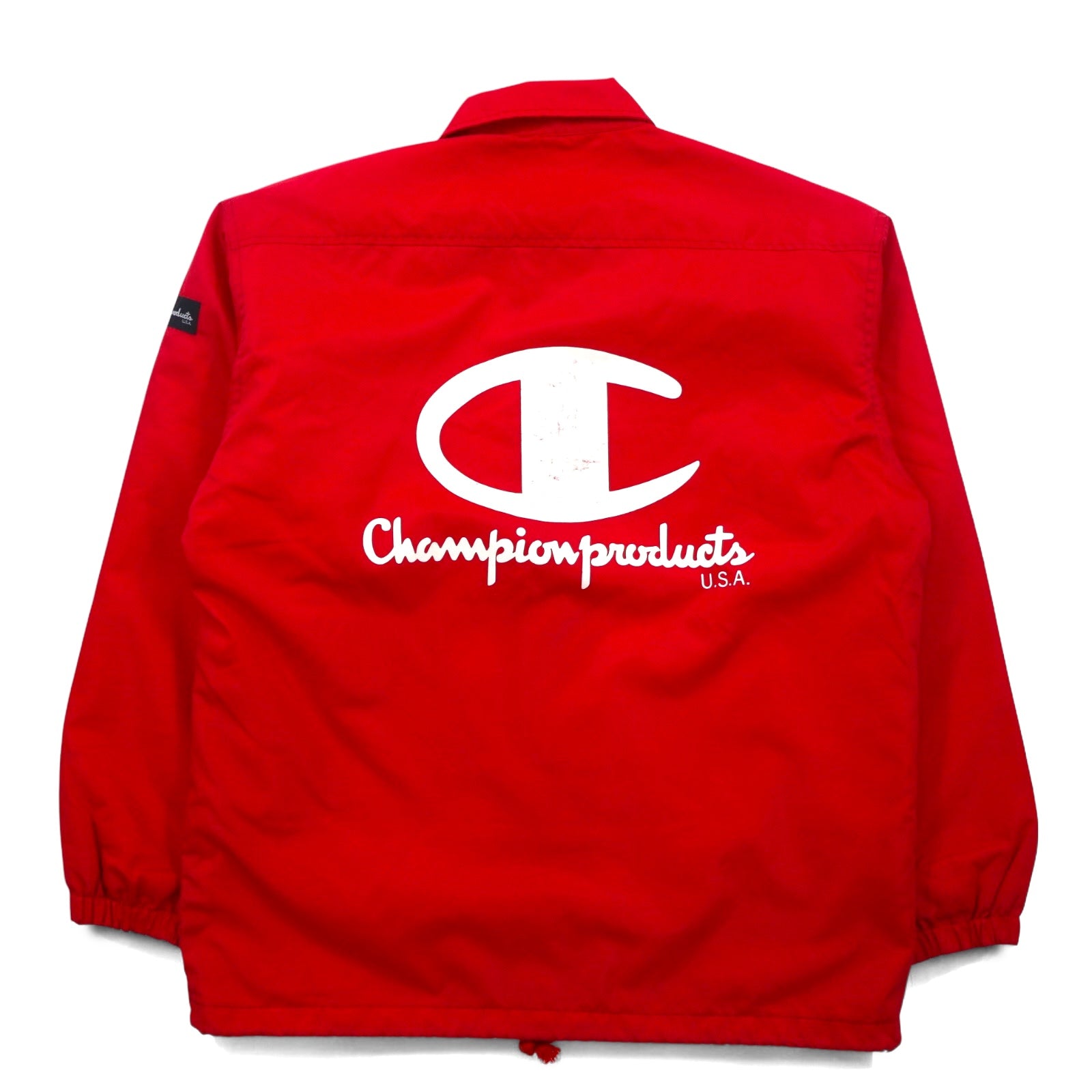 Giacca coach Champion anni '90, taglia M, rossa, in nylon, con stampa logo sul retro