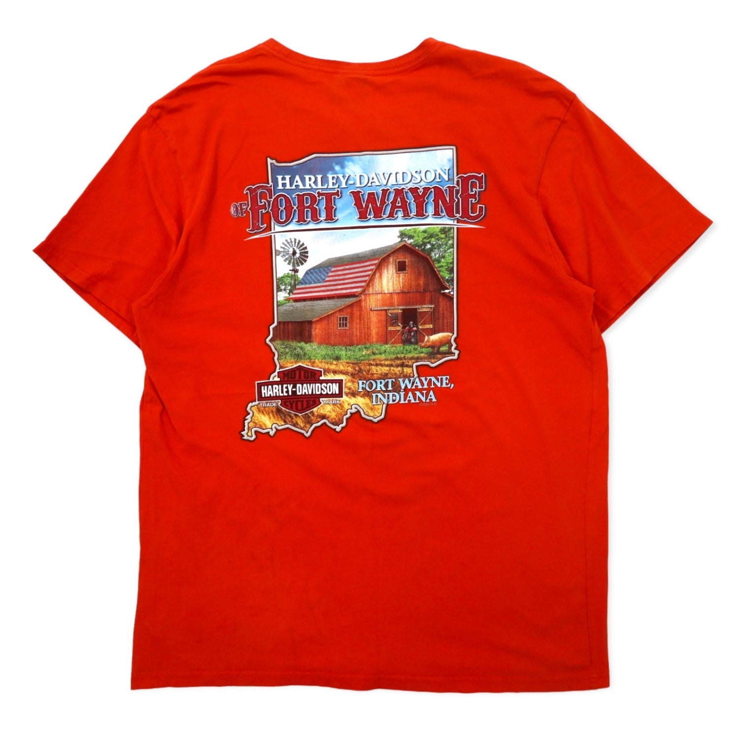 T-shirt HARLEY DAVIDSON con logo stampato, taschino, 2XL, arancione, cotone, FORT WAYNE, INDIANA, taglia grande