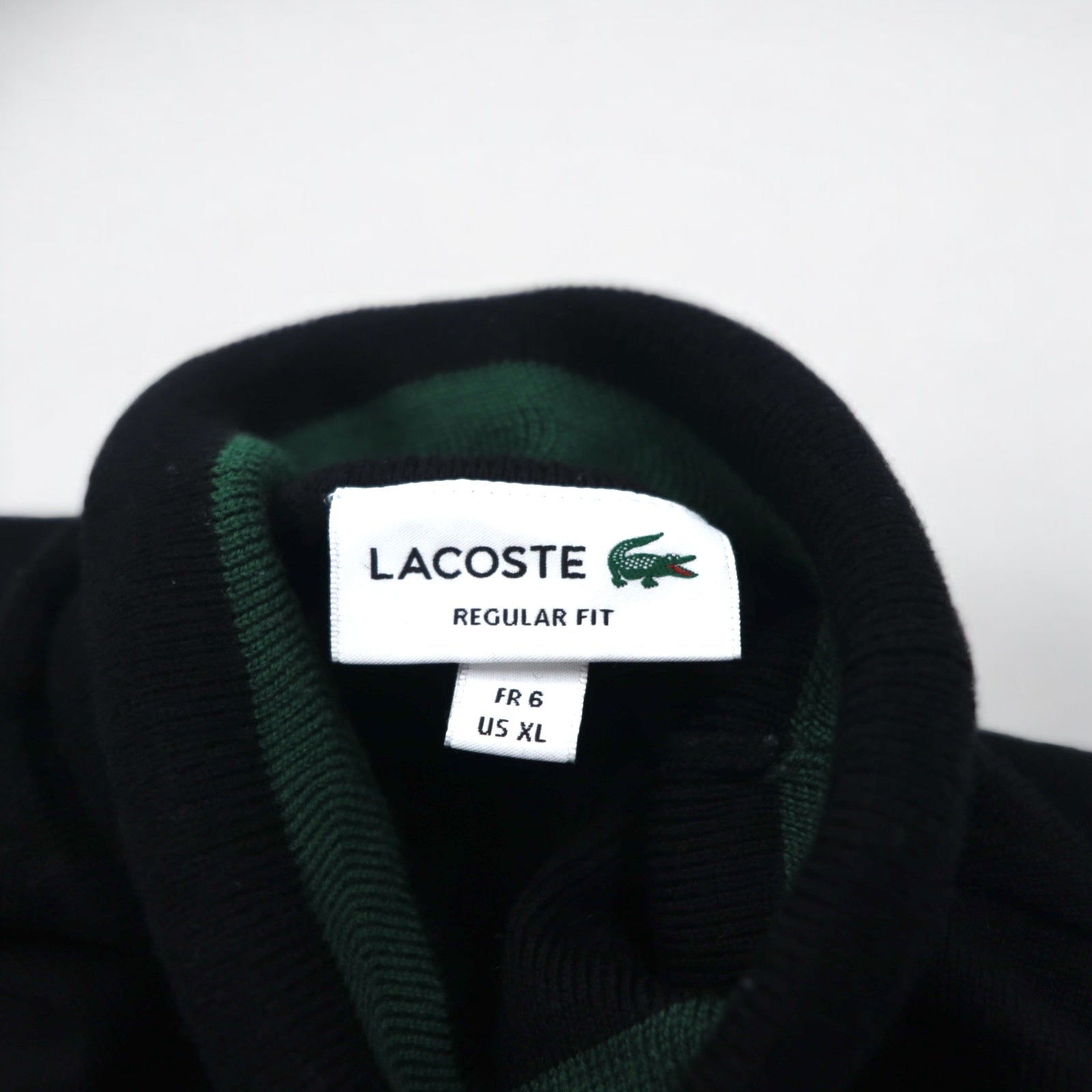 LACOSTE Maglione Collo Alto in Lana Merino XL Nero Pura Lana Logo Ricamato REGULAR FIT AH1959-00