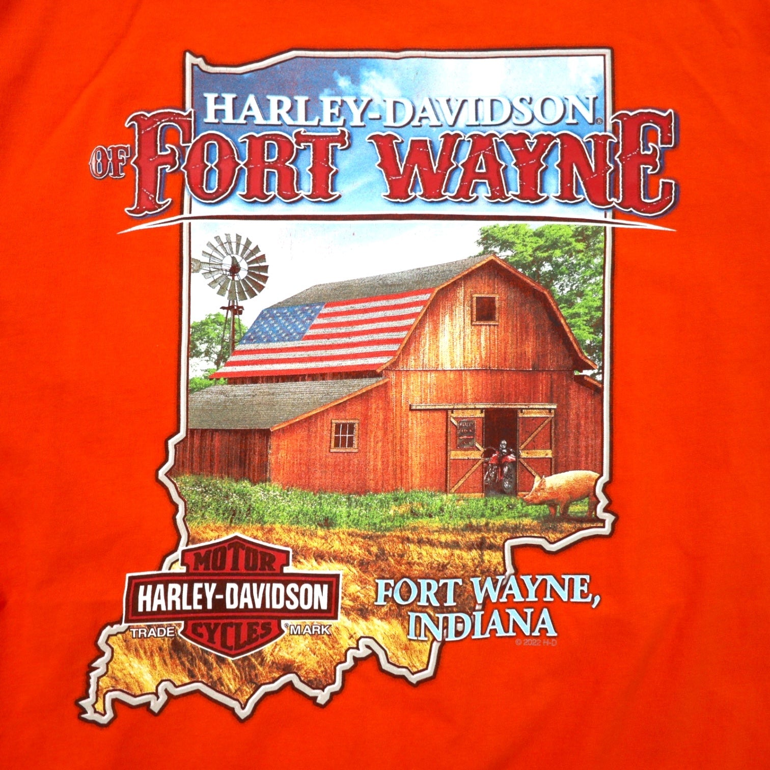T-shirt HARLEY DAVIDSON con logo stampato, taschino, 2XL, arancione, cotone, FORT WAYNE, INDIANA, taglia grande