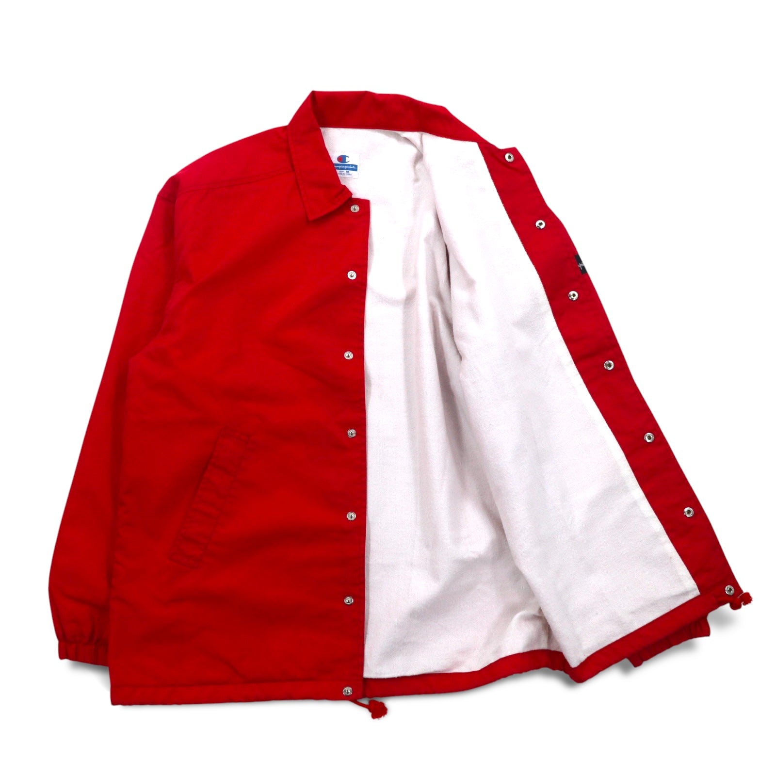 Giacca coach Champion anni '90, taglia M, rossa, in nylon, con stampa logo sul retro